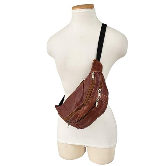 Vintage Leather Waist Pack Sling Brown Woodstock Travel Boho Hippie - Picture 3 of 16